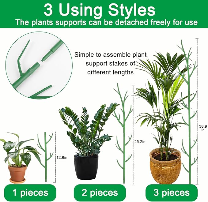 Orgrimmar 10 Pack Monstera Plant Support Stakes Adjustable Length with Green Ties for Indoor Outdoor Climbing Plants