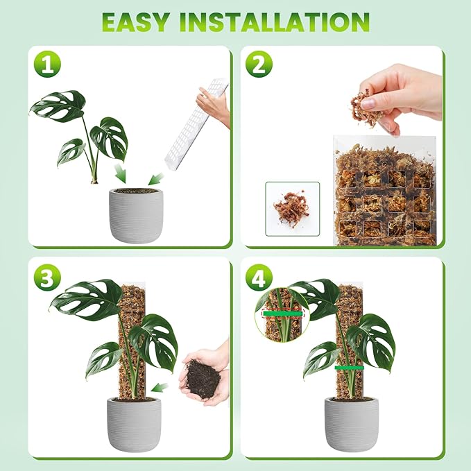 EOX 8 Pcs 15 Inch Plastic Moss Pole for Monstera, D Shaped Poles for Climbing Plants Work with Sphagnum Moss, 106 Inch Plant Stake Set of 8, Garden Ties
