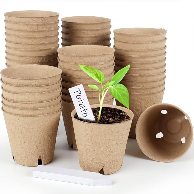 120PCS 3.15 Inch Peat Pots for Seedling, Outdoor Garden Germination Nursery Peat Pots Plants with Bonus 20 Plant Labels