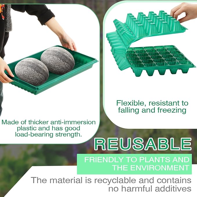 Romooa 20 Pcs Seed Starter Kit 72 Cell Seedling Starting Trays and 1020 Trays No Holes Plant Growing Nursery Pots for Gardening Germination Propagation (Green)