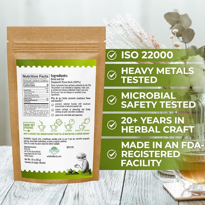 1.8 oz. Shepherds Purse Herb Bulk Herbal Tea Shepard Purse Herb (Capsella Bursa-Pastoris) - 50g Tea Bolsa De Pastor
