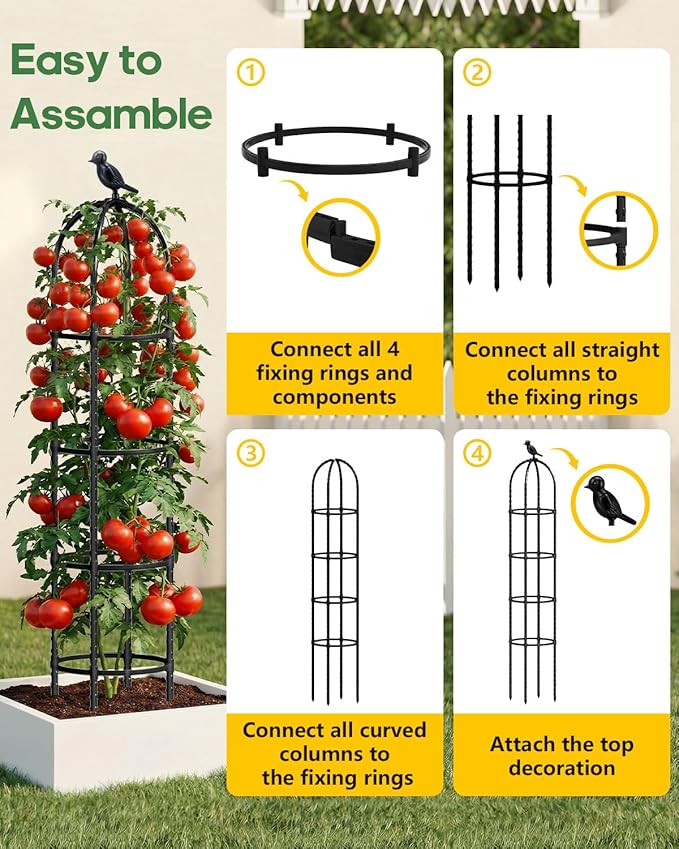Joyhalo 2 Pack Trellis for Climbing Plants Outdoor, 74 Inch High Adjustable Garden Trellis for Flowers, Black Plastic Coated Steel Plant Stakes Use As Tomato Cage