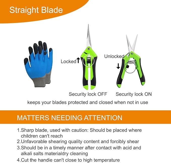 5 Pack Pruning Shears, Garden Shears with Gardening gloves, Garden Clippers Handheld, Straight Stainless Steel Garden Snips, Gardening Shears, Garden Scissors, Lengnoyp Pruners for Gardening