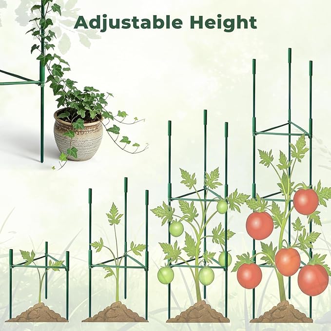 8 Pack Tomato Cages for Garden, Up to 48in Adjustable Tomato Cage, Tomato Stakes Plant Cage for Garden Plant Support, Climbing Vegetables Plants Flowers