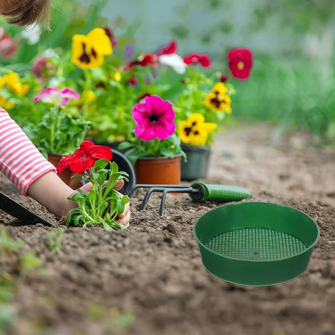 PATIKIL Garden Soil Sifter 8" Dia 1/8" Mesh Screen, 2 Pack Plastic Sand Sieve Sifting Pan Tool for Plant Gardening Flower Nursery, Green