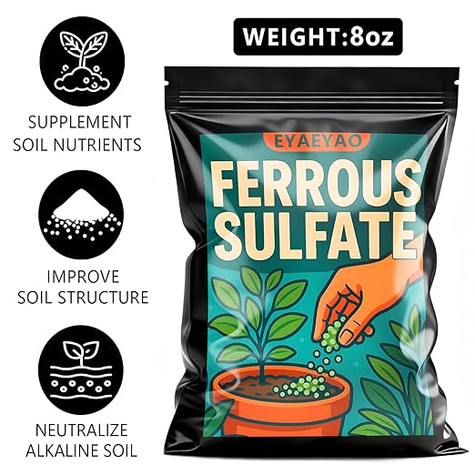 Ferrous Sulfate Granules 20% Iron, Soil Acidifier for Lawns & Plants | Fast Greening for Grass, Turf, Shrubs, Trees, Flowers & Gardens | Corrects Iron Deficiency & Yellowing (8 oz)