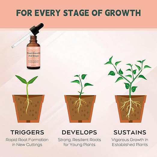 Root Growth Aid Drops - Rooting Hormone for Cuttings | Propagation Drops for Faster Roots & Less Shock | Works in Water, Soil, LECA | for Pothos, Monstera & All Houseplants (4.05 oz)