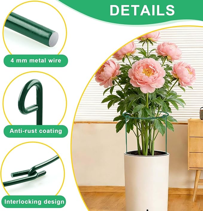 HiGift 3 Pack Peony Cages Support Stakes Ring for Garden, Round Plant Support for Outdoor (10" W x 17" H), Indoor Plant Cages Hoops Plant Rings for Tomatoes,Rose,Astilbes,Vine Indoor Potted Plants