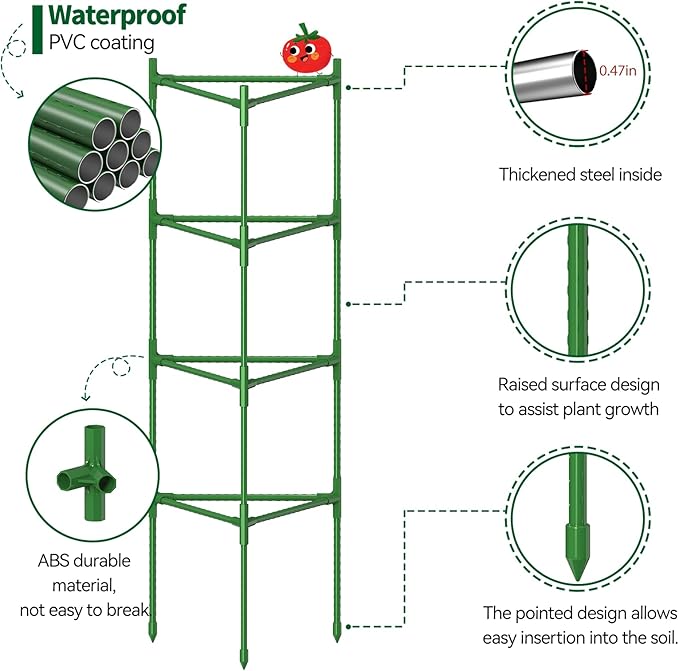 2 Pack Large Tomato Cage for Garden Up to 49" H X 16" W Metal Plant Support Stakes with Clips Triangle Pea Cages Cucumber Trellis for Vegetables Pots Vines Flowers Climbing Plants