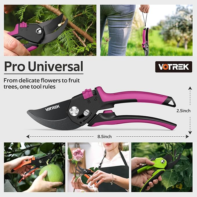 VOTREK® Pruning Shears for Gardening, [Patented Stepless Handle Opening] - Garden Scissors with Ultra-Sharp SK5 Steel for Weak Hand, Fit for All Hand Sizes, Bonsai Scissor Cuts 1-Inch Branches