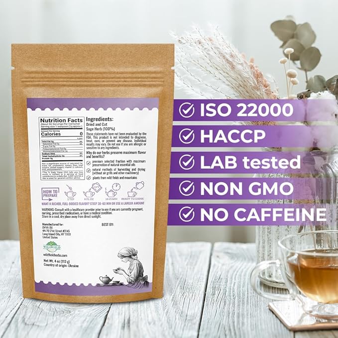 4 oz. Dried Sage Herb Herbs Tea (Salvia Officinalis) - 113g (4 oz) Herbal Tea Salvia Sage