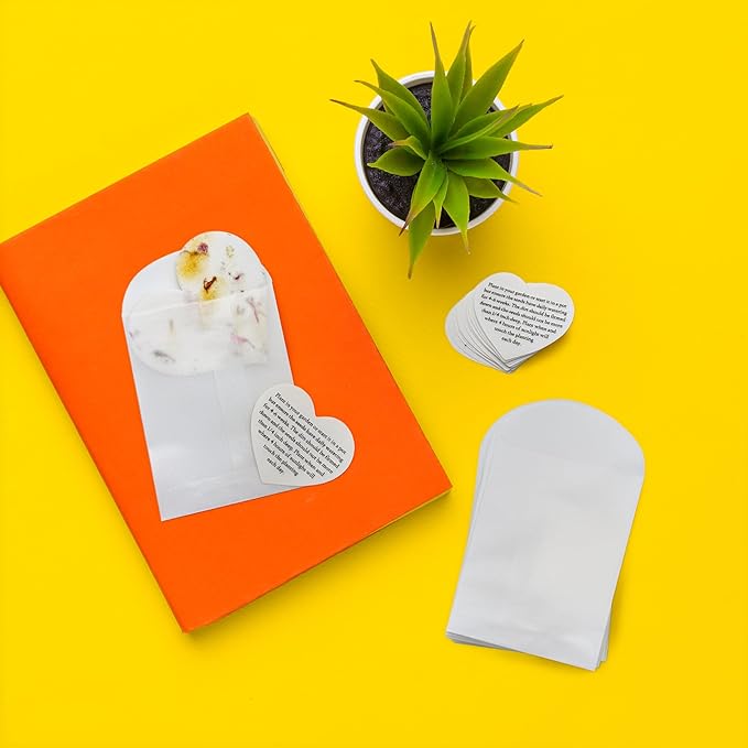 Seed Bloom 24 Sets of Heart Planting Guide with Glassine Envelopes – Perfect for Seed Paper Products, Wedding Favors, and Gift Sets