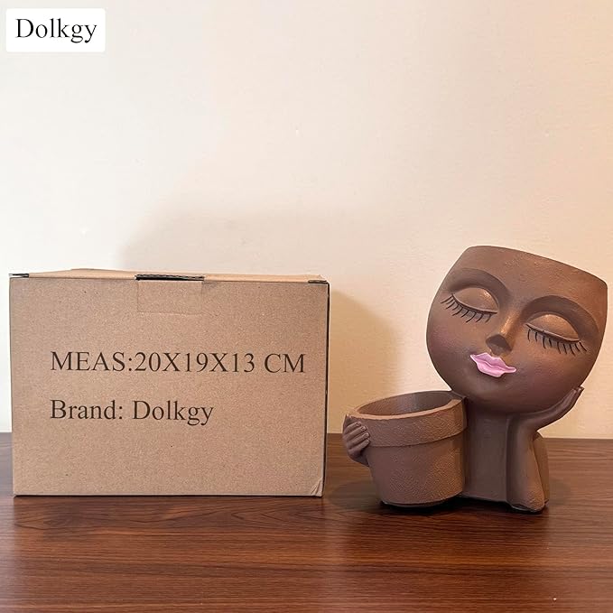 Face Flower Pot Head Planter, Face Planter Black Woman Unique Planters for Indoor Outdoor Plants, Novelty Plant Pots Lady Head Vase with Drainage Hole for Home Garden Succulents Cactus