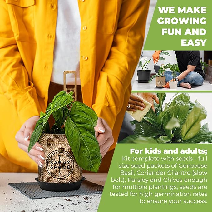 Indoor Herb Garden Starter Kit - Non GMO, Heirloom Herb Seeds - Cilantro, Oregano, Parsley and Basil Seeds for Planting - Gardening Gifts - Made in USA (Herb Garden Starter Kit)