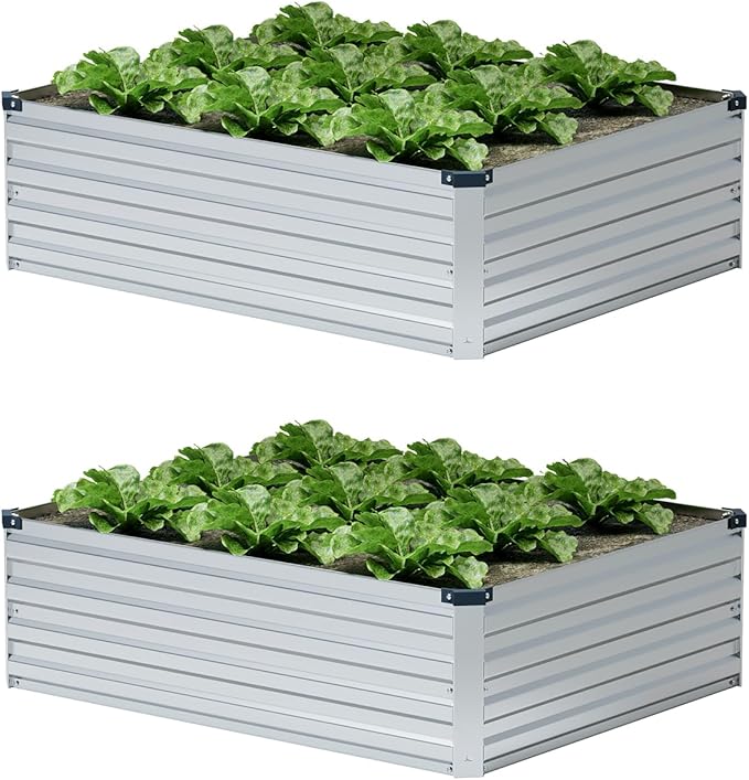 ZUNUDA 4×3×1FT(2PCS) Galvanized Raised Garden Bed Kit, Metal Planter Boxes,Large Raised Garden Bed for Planting Vegetables,Flowers,Herbs -Silver