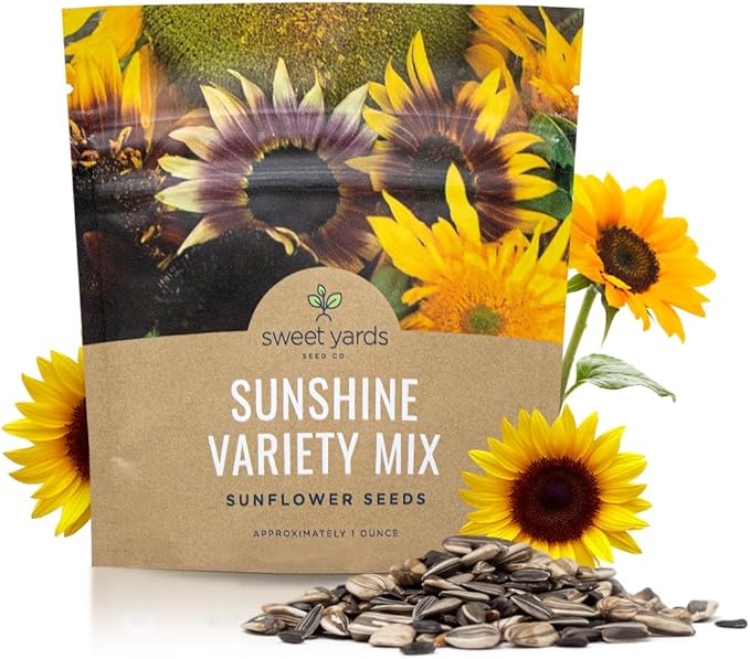 Sunflower Variety Mix 10 Types of Beautiful Sunflowers - Bulk 1 Ounce Packet - Open Pollinated Sunflower Seeds