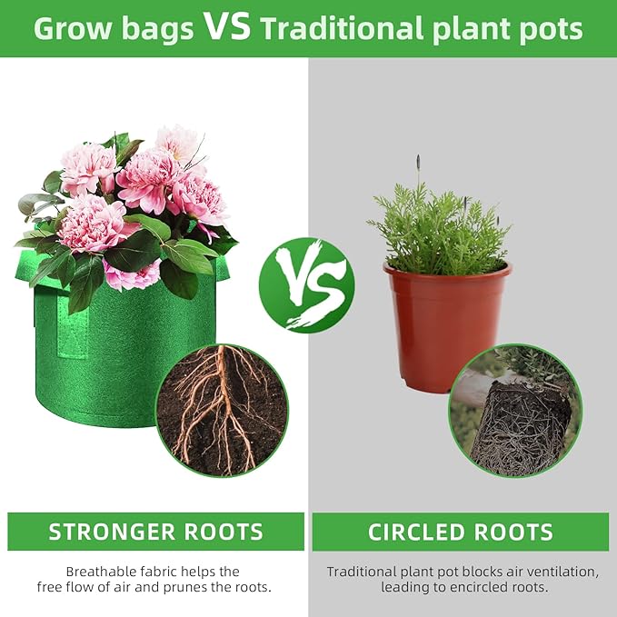 12-Pack 5 Gallon Plant Grow Bags, Thickened Nonwoven Fabric Pots with Handles, Vegetable Planter Bags Containers, Cloth Planters for Garden Vegetable/Flower/Plant/Fruits Outdoor (Green)