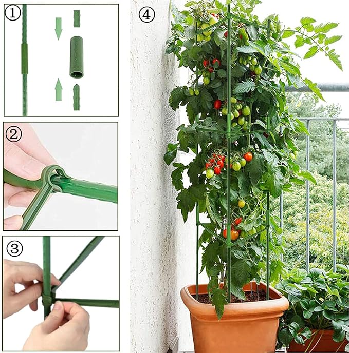 4 Pack Tomato Cage Plant Support Assembled -48inch Vegetable Trellis,Assembled Multi-Functional Garden Trellis Garden Trellis for Climbing Vegetables,Climbing Plants, Vegetables, Flowers, Fruits, Vine
