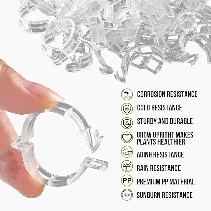 Plant Support Clips Plastic Tomato Clips Plant Clips for Climbing Plants Clear Grape Tomato Vine Trellis Clips for Garden Vegetables Plants Flower Grow Fixing (100, White)