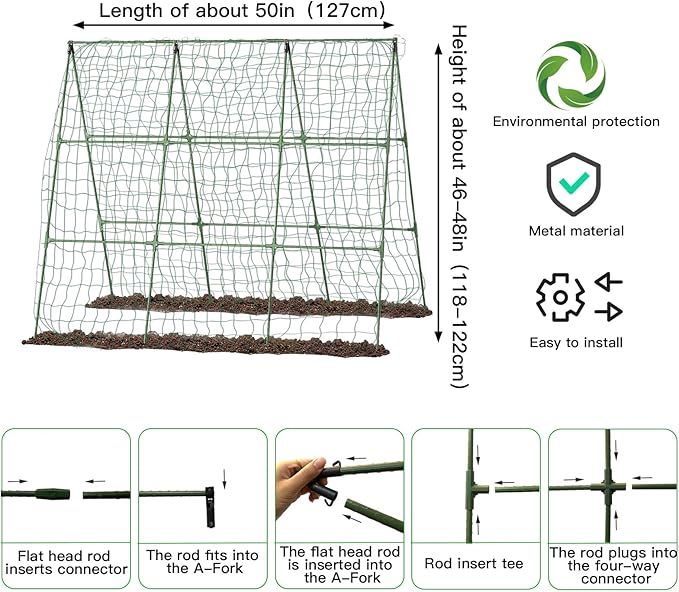 A-Type Cucumber Climbing pergola up to 50in up to 46-48in, Outdoor Climbing Triangle Plant Garden net, Vegetable Plant Support, loofah Climbing pergola