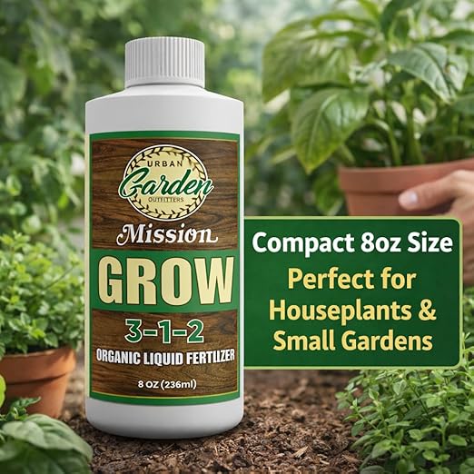 Urban Garden Outfitters Mission Fertilizer Grow 3-1-2 Organic Liquid Plant Fertilizer-All-Purpose, Fish-Based Nutrient Boost for Healthy Growth, Indoor & Outdoor Plants, 8 oz Starter Size