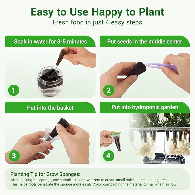 50 Pack Hydroponic Grow Sponges Seed Pods Replacement, Growing System Plant for Seed Plugs Garden Cube Sponges Replacement,Compatible with Aerogarden & Most Hydroponic System,1pc Tweezer