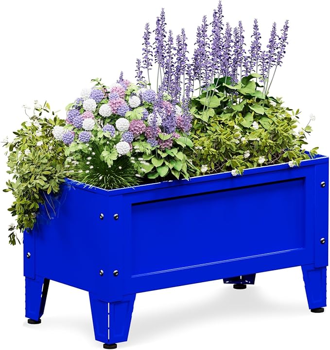 Raised Garden Bed with Detachable Legs Elevated Metal Planter Box for Growing Fresh Herbs Vegetables Flowers Succulents&Other Plants for Outdoor Backyard Patio (Blue - Low Height)