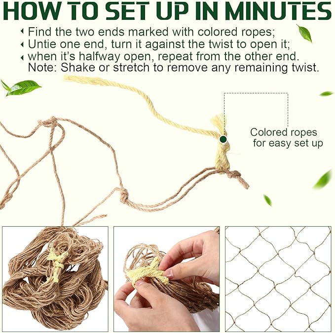1 Piece 8 ft Jute Net Plant Support Netting Heavy Duty Garden Plant Trellis Netting for Climbing Plants Outdoor Indoor Grow Net for Cucumber Vine Tomatoes Peas Flower Fruits Vegetables