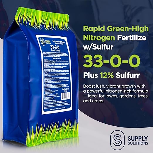 Supply Solutions | 33-0-0 Rapid Green High Nitrogen Fertilizer with Sulfur - Fast-Acting Lawn & Turf Fertilizer for Lush Green Growth - Nitrogen-Rich Plant Food for Grass, Crops & Gardens (10 Pounds)