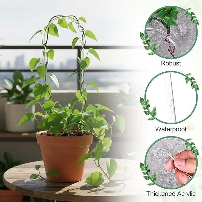 2 Pack U-Shaped Clear Acrylic Trellis for Hoya Trellis, Small Plant Trelli for Indoor Potted Plants Climbing Plant Trelli with 20 Straps Garden Accessories for Hoya, Pothos