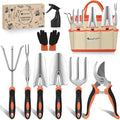Yesker Gardening Tools 9-Piece Heavy Duty Garden Tool Set Gardening Supplies Gifts for Women Men Gardening Hand Tool Kit with Non-Slip Ergonomic Handle, Garden Bag, Durable Gloves and Shears, Orange