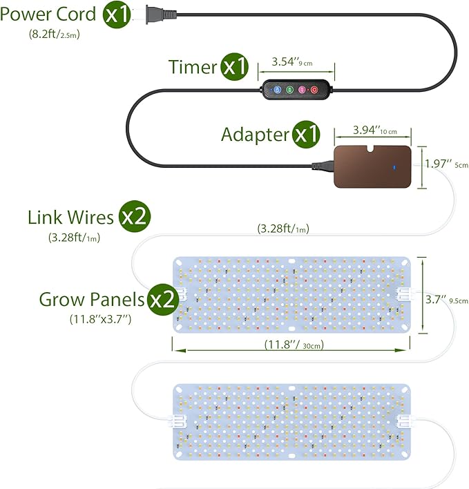 Full Spectrum 384 LEDs Grow Lights, 24W Plant Grow Lights for Indoor Plants with Daisy Chain Function, Sunlike Spectrum,4/8/12/16/20H Timer for Seed Starting(Pack2)