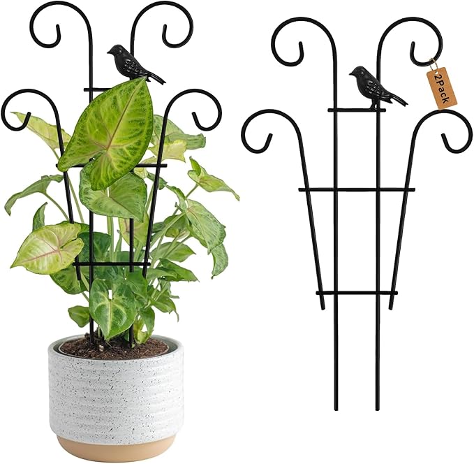 14.17in Indoor Plant Trellis for Potted Plants with Bird, Small Metal Indoor Trellis for Climbing Plants Indoor for Houseplant, Pothos Plant Climber Support for Hoya Vine, 2p