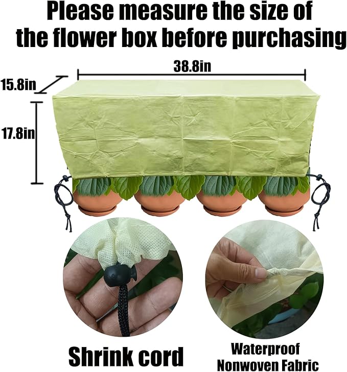 EJW Planter Cover, Plant Covers Freeze Protection,2 Pack 39.5"*17.7"x15.7" Planter Covers for Winter, Frost Cloths for Outdoor Plants, Raised Bed Covers for Winter.