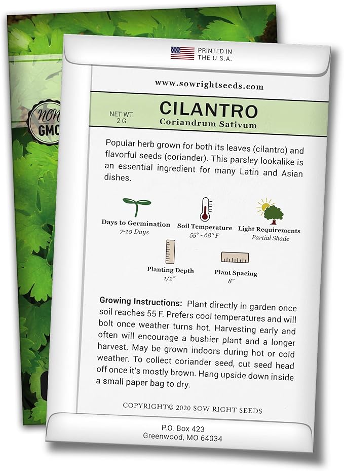 Sow Right Seeds - Cilantro Seeds for Planting - Non-GMO Heirloom Packet with Instructions to Grow a Kitchen Herb Garden - Great Addition to Your Cooking - Make Coriander Seasoning - Zesty Herb (2)