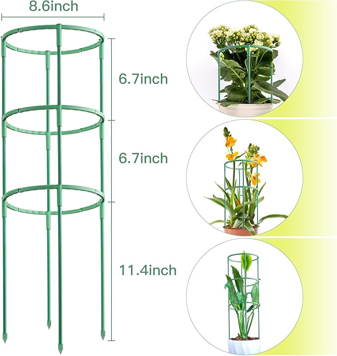 Zwish 3Pack 25.2Inch Plant Support Stakes with 20M Twist Ties for Tomato,Tomatoes Cages for Monstera, Peony, Hydrangea, Climbing Plants Indoor and Outdoor Plant
