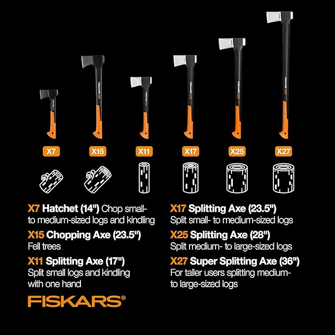 Fiskars X7 Small 14" Hatchet Axe with Sheath for Chopping Wood Kindling for Campfires, Outdoors & Camping, Insert-Molded Forged Steel Head, Low-Friction Blade, Shock Absorbing Handle & Non-Slip Grip