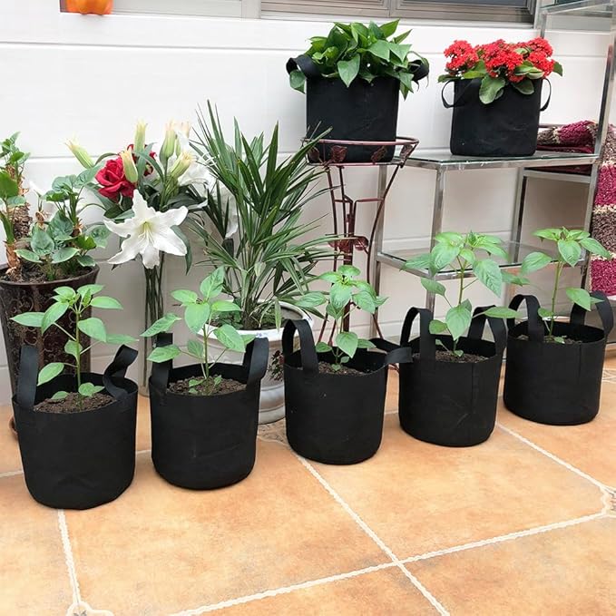 JERIA 24-Pack 10 Gallon Nonwoven Grow Bags, Plant Grow Bags，Heavy Duty Aeration Fabric Pots with Durable Handles, Come with 24 Pcs Plant Labels