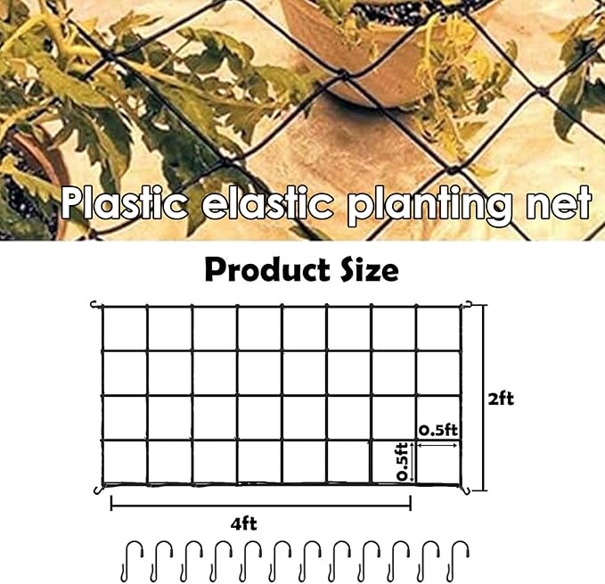4 Pack Trellis Net for Grow Tent 2 x 4Ft Heavy-Duty Elastic Plant Net with12 Hooks Flexible Elastic for Gardening, and Horticulture(Plastic)