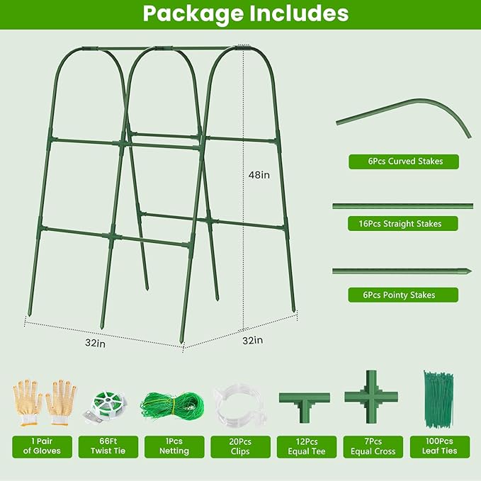 Cucumber Trellis for Raised Bed, U-Shape Garden Trellis for Climbing Plants Outdoor, Metal Arch Vegetables Trellis, Plant Support for Grape Vine Beans Squash Peas Flower