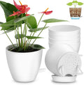 GARDIFE Self Watering Plant Pots with Drainage Holes,6 Pack 7 inch Plastic Flower Pots,Put On Indoor & Outdoor & Window Sill (7 inch|6 pcs, White)
