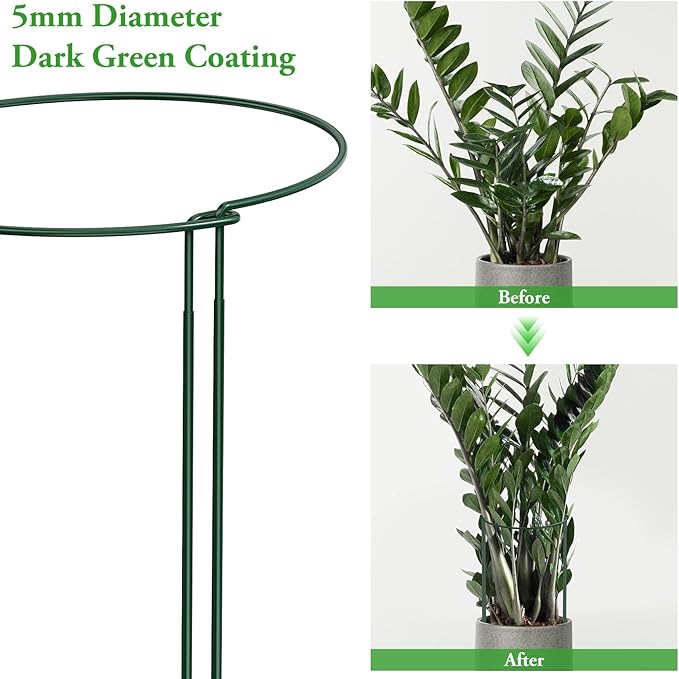 Unves 6 Pack Peony Cage, 13" W x 32" H Half Round Ring Metal Plant Support Stakes, Heavy Duty Peony Cages and Supports for Indoor Outdoor Plants, Vegetables and Flowers with Clips, Ties and Gloves