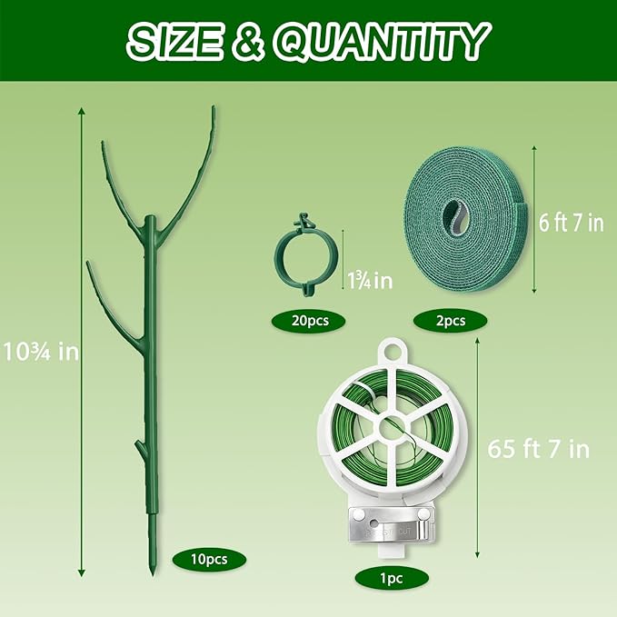 10Pcs Stackable Monstera Plant Support Stakes, Indoor Climbing Poles with Clips and Ties for Potted Plants and Pothos