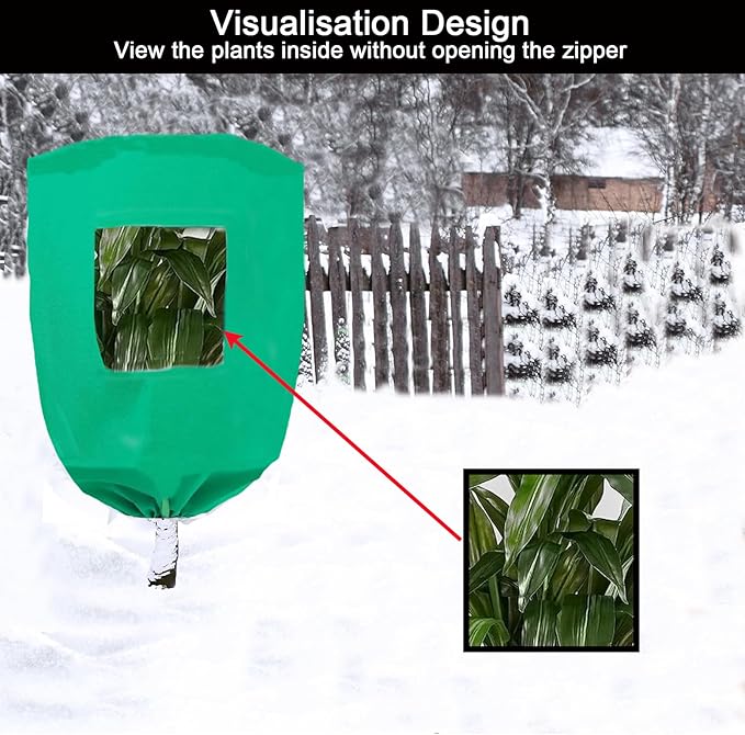 CMINGJ Plant Frost Protection Covers with Viewing Window, 63" x 70.8", 2.06oz/yd², Reusable Drawstring Tree Cover, Winter Tree Blanket with Zipper for Plants, Frost Protection Cloths Green (2 Pack)