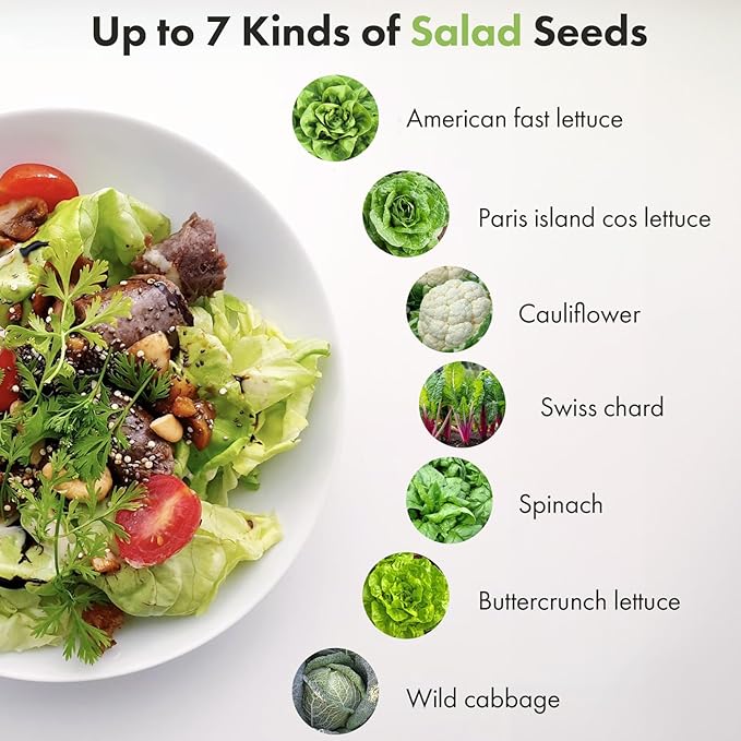 LYKOCLEAN 12 Pods Salad Greens Seed Pod Kit for AeroGarden, idoo Hydroponic Growing System Include American Fast Lettuce, Paris Island Lettuce, Cauliflower, Spinach, Buttercrunch Lettuce, 400+ Seeds