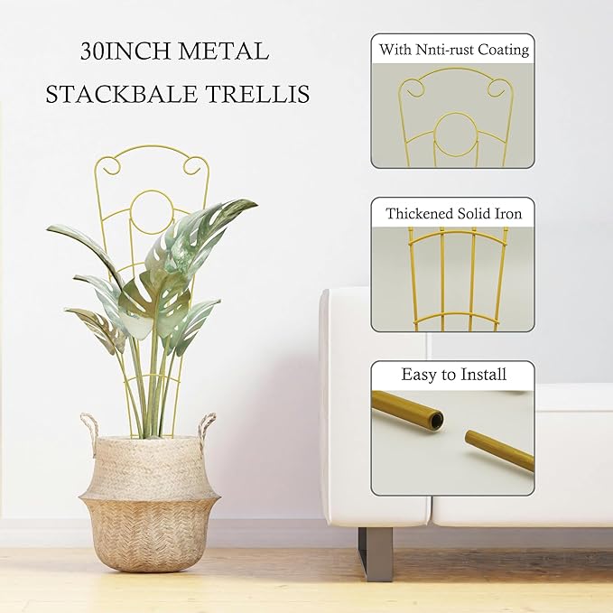 30 Inch Trellis for Climbing Plants Indoor 4 Pack Indoor Plant Trellis for Potted Plants Metal Garden Trellis for pots Indoor Outdoor for Monstera Pothos Vine Ivy Hoya(4Pcs 30inch Gold)