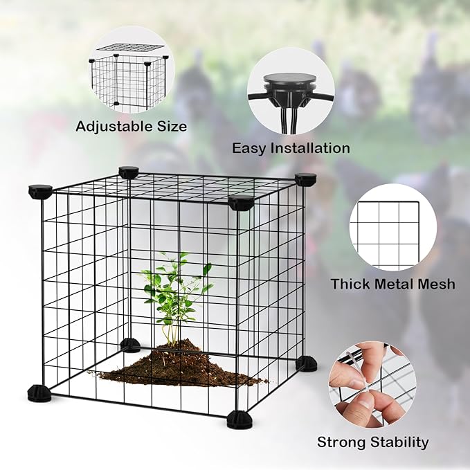 DYAUS 4 Packs Plant Protectors from Animals, Plant Cages for Outdoor Plants, 20Pcs 12"x12" Metal Plant Covers from Animals, Heavy Duty Chicken Wire Cloche, Garden Cloches to Keep Animals Out