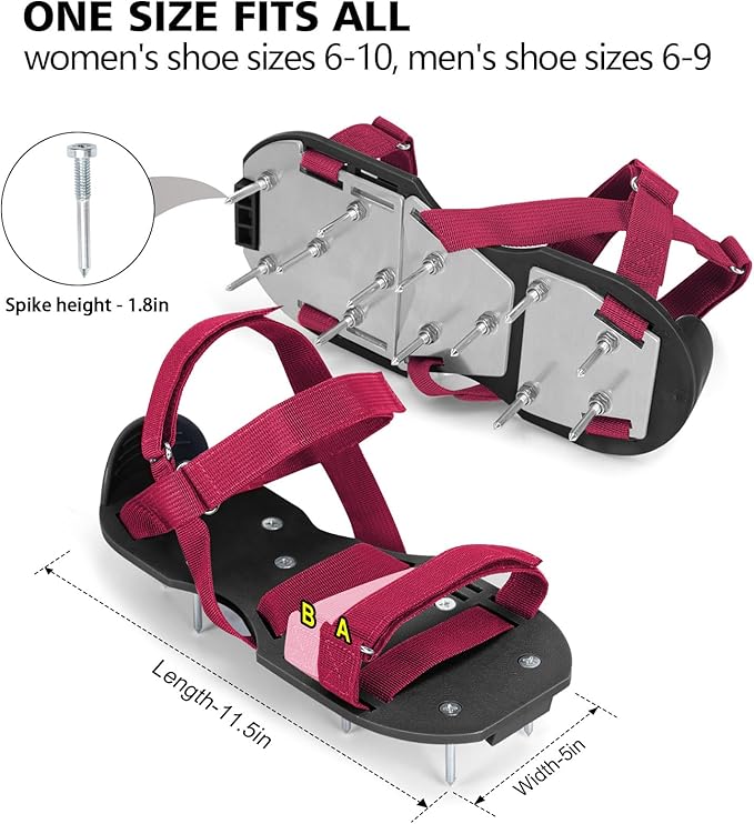 DenForste Lawn Aerator Shoes for Grass - Pre-Assembled Grass Aerator Shoes for Lawn - Soil Yard Aerator Tool for Aerating Patio Garden, Red