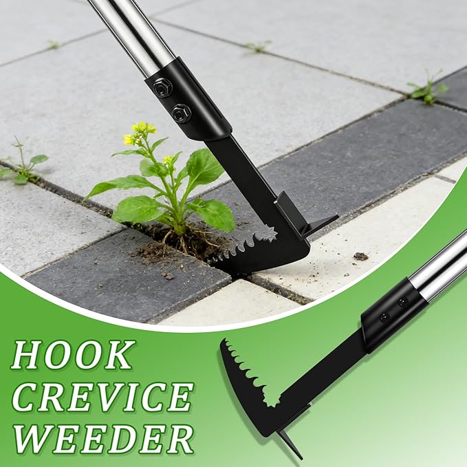 Crack Weeder Tool Set - Upgraded & Lengthened Manual Manganese Steel Crevice Weeding Tool with Adjustable Handle for Moss Weed Removal in Driveways, Patios, Pavers, Garden Cracks