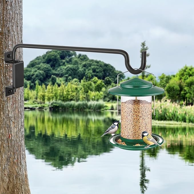 AILIN YELOKIE 16" 360° Swivel Plant Hanger (2-Pack) - Heavy Duty Solid Steel Wall Hook, 12-Directional Adjustable for Bird Feeders, Outdoor/Indoor Plants, Garden & Patio, Rust-Resistant Black